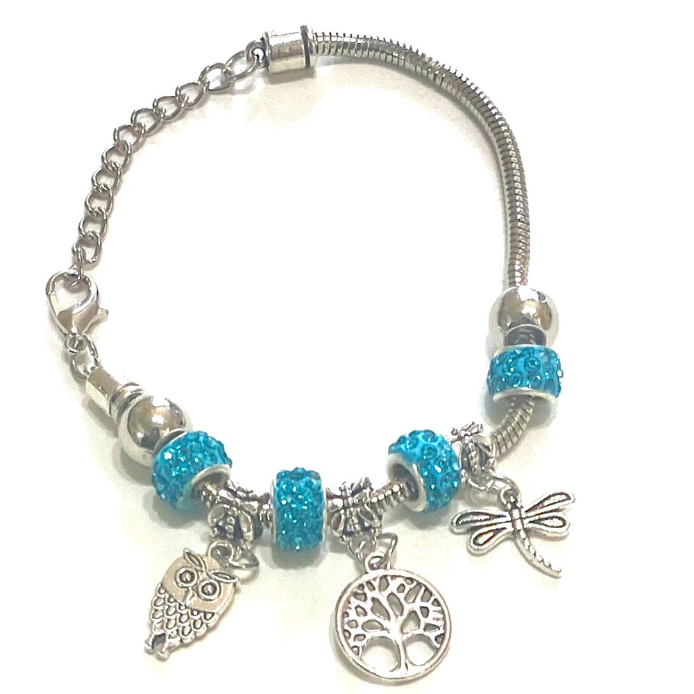 Owl, Butterfly, and Tree of Life Charm Bracelet